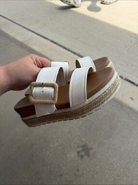 MIA Cream Dual-Strap Platform Slide Sandals with Rope Buckle